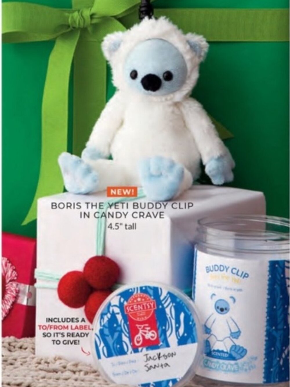 Scentsy Buddy Clip Plush featuring “Boris the Yeti" scented with “Candy Crave"